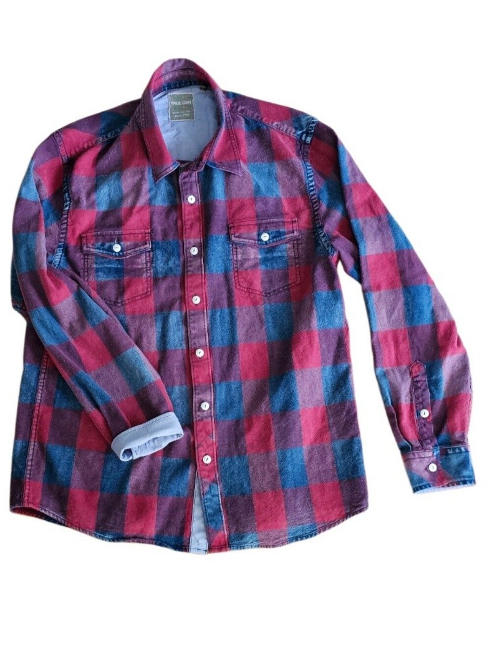True Grit Authentic California Check‎ Red Blue Lumberjack Casual Cotton Shirt L